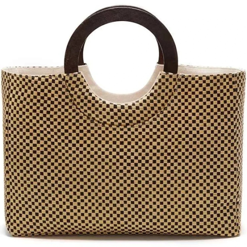 NWT Lulu Dharma Black Natural Basket Woven Raffia Tote